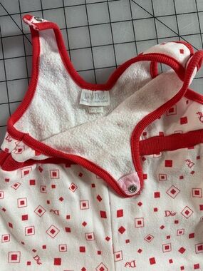 Vintage Baby Dior Fleece Sleeper Romper 1980s Red White Geometric AOP